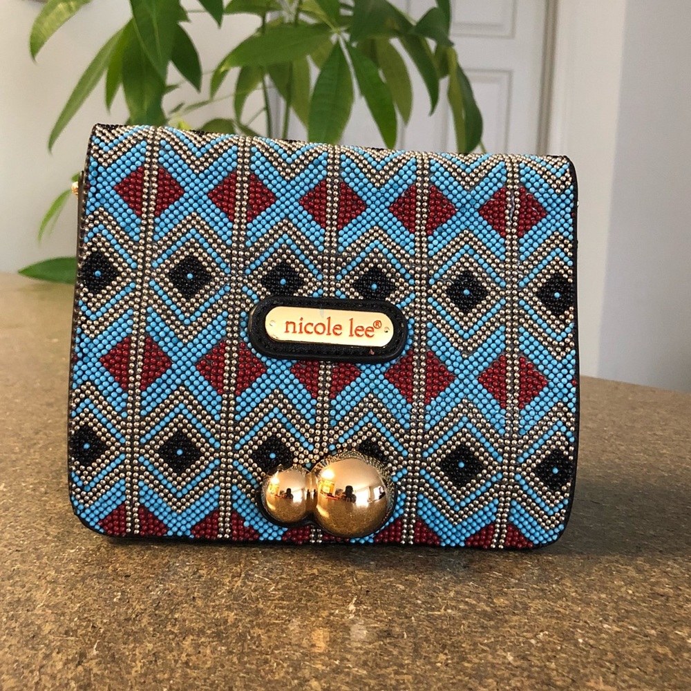 Yuki Neon Beaded Clutch Blue